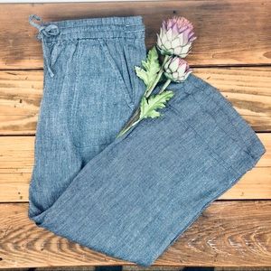 LOFT Chambray Linen Wide Leg Deawstring Pants